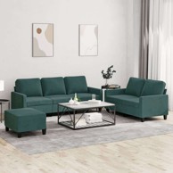 3-dijelni set sofa s jastučićima i tabureom od baršuna, tamnozelena