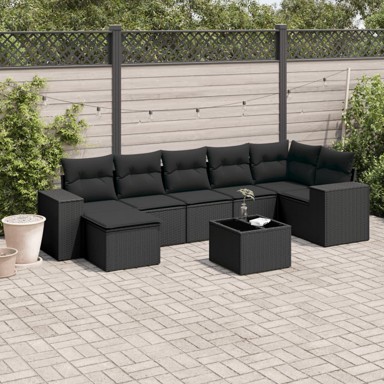 8-dijelni set vrtnih sofa od poliratana s jastucima crni