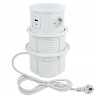 Utičnica za punjenje skrivena u radnoj površini, bijela, 3 x 230V, 2xUSB, 16A