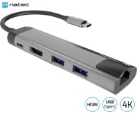 NATEC Docking stanica Fowler Go, USB-C, 2x USB, 1x HDMI, 1x ethernet, sivi