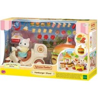 SYLVANIAN FAMILIES Dodaci za kuću za lutke Puesto de hamburguesas Papa Latte Cat i skuter, 30 dijelova