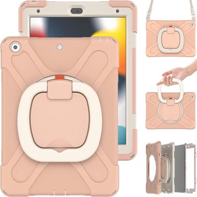 NIKCORP Robusna zaštitna maska za Amazon Fire HD 10 Plus s rotirajućim stalkom 360° i odvojivim remenom za rame, ružičasta
