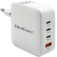 QOLTEC Punjač 518282, GaN, 140W, 3x USB-C PD + 1x USB-A QC 3.0, bijeli