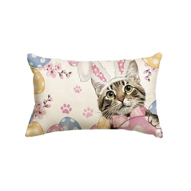 NIKCORP Ukrasna jastučnica 30 x 50 cm, uskrsni motiv, mačka sa zečjim ušima, proljetna, mekana i izdržljiva