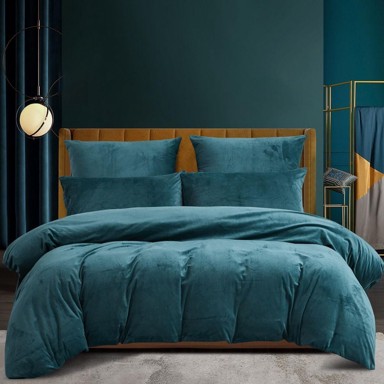 NIKCORP Baršunasta posteljina, 220 × 240 cm, 2 jastučnice 65 × 65 cm, plava