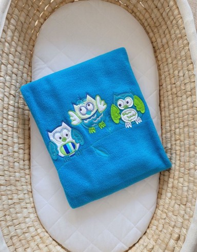 MY SWEET BABY Flis dekica za bebe Bigi Zibi & Adele Owls, tirkizna