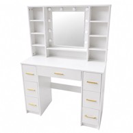 LEAN Veliki toaletni stol 31854 s LED ogledalom, policama i ladicama 140 x 100 x 40 cm, bijeli