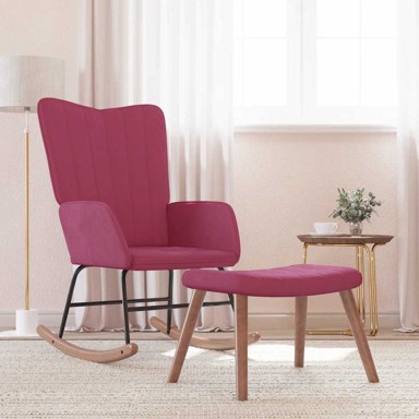 Stolica za ljuljanje s osloncem za noge boja vina baršunasta