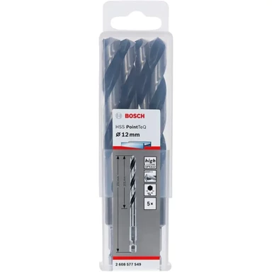BOSCH Spiralno svrdlo HSS PointTeQ šesterokutno O 12 mm, radna duljina 101 mm, set 5 kom