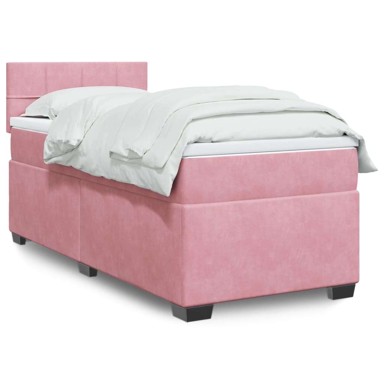 Box Spring krevet s madracem, ružičasti, 90x190 cm, baršun, blok s kvadratima