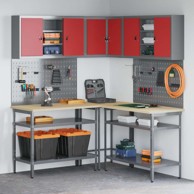 Set radnog stola za pohranu alata od 10 komada, crvena drvo i metal