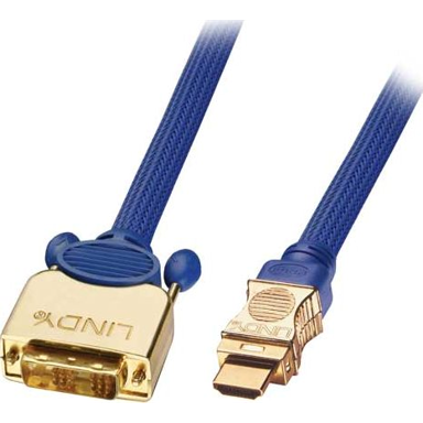 LINDY HDMI na DVI-D Premium Gold kabel, 0,5 m, plavi