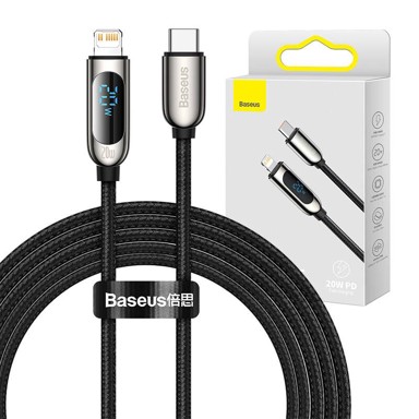 BASEUS Lightning kabel s LED zaslonom, PD 20W, crni, CATLSK-A01