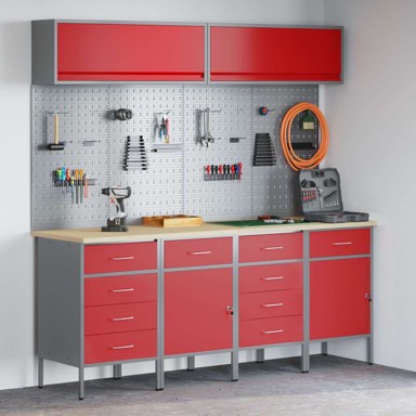 Set radnih ormarića s pohranom (set 10 kom), 200 x 55 x 200 cm, crvena