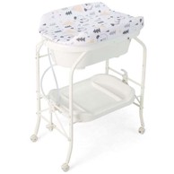 COSTWAY Stol za presvlačenje bebe, 2u1, kadica, sklopiva stanica za presvlačenje, bijeli