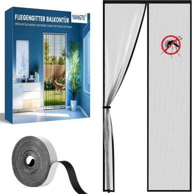 NIKCORP Magnetna mreža protiv komaraca za vrata, staklena vlakna, montaža bez bušenja, 100 x 200 cm, crna