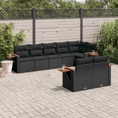 8-dijelni set vrtnih sofa od poliratana s jastucima crni