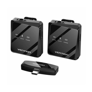 VENTION Bežični lavalier mikrofon USB-C 2-pack, crni, model VEN-NCBB0