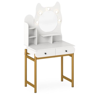 NORTHIX Toaletni stolić Mačka, LED ogledalo, USB punjenje, 80x50 cm