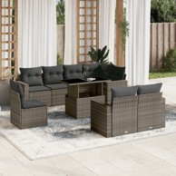9-dijelni set vrtnih sofa od poliratana s jastucima sivi
