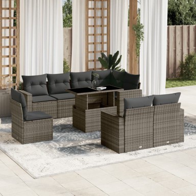 9-dijelni set vrtnih sofa od poliratana s jastucima sivi