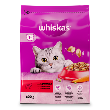 WHISKAS Hrana za mačke 1+ s govedinom, 800 g