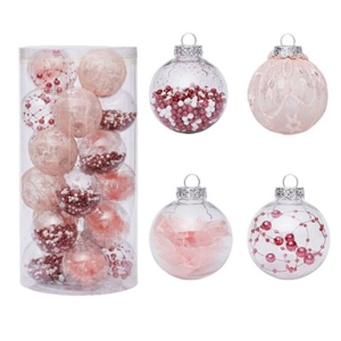 Božićne kuglice, set 24 kom, 6 cm, ružičasta, punjena