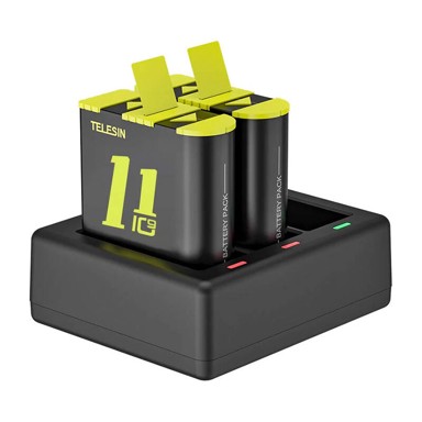 TELESIN Punjač 3-slot za GoPro Hero 9 / 10 / 11 / 12 + 2 baterije, crni (GP-BTR-903-B)