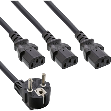 INLINE Strujni kabel B-16653B, utikač tipa F na 3x C13, 1,8 m, crni