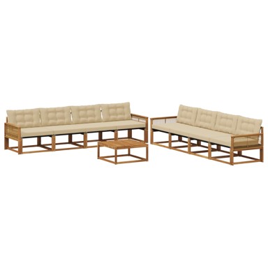 Set vanjskih sofa s jastukom, 9 kom, prirodna i bež