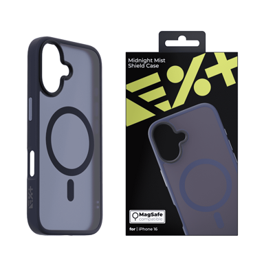 NIKCORP Zaštitna maska mist shield za iPhone 16, MagSafe hibridna maska, tanka i izdržljiva, polikarbonat i TPU, ojačani rubovi, metalne tipke, boja midnight, 1 kom., plava