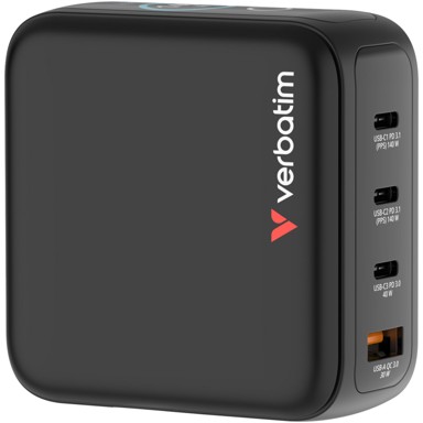 VERBATIM GaN punjač Mini 30240, 140 W, 3x USB-C, 1x USB-A, zaslon