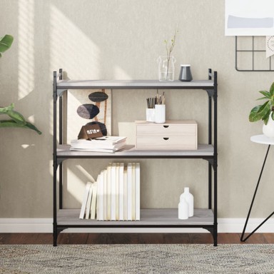 Regal za knjige s 3 razine siva boja hrasta 80x30x86 cm drveni