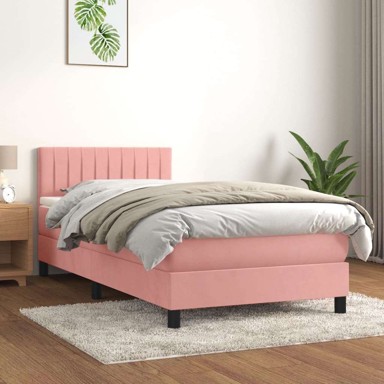 Box Spring krevet s madracem, ružičasti, 100x200 cm, baršun, okomite pruge