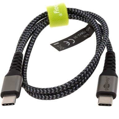 USB-C na USB-C tekstilni kabel s metalnim konektorima, 0,5 m, space sivi/srebrni