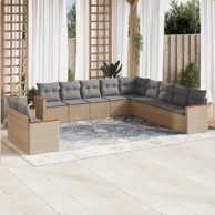 11-dijelni set vrtnih sofa s jastucima bež od poliratana