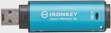 KINGSTON USB ključ Ironkey, 32 GB, USB 3.2 Gen 1, metalni, hardverska zaštita, plava (IKVP50/32GB)
