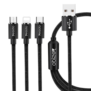 YESIDO Kabel CA-60, 3u1, USB kabel na tip C, 60 W, 3 A, 1.2 m, crni