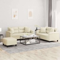 3-dijelni set sofa s jastucima i tabureom umjetna koža, krema