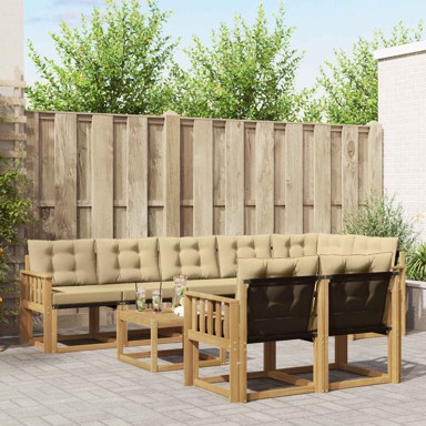 Set vanjskih sofa, 9-dijelni, s jastukom, bijela i bež