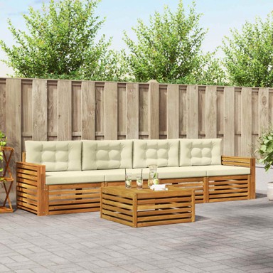 Set vanjskih sofa s jastukom 5 kom, prirodna i krem