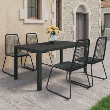 Vrtna garnitura, 5-dijelni vrtni blagovaonski set, dužina stola 150 cm, PVC ratan, crni