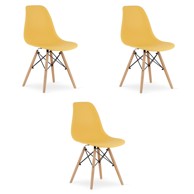 Set od 3 stolice, Osaka, senf tkanina prirodne noge