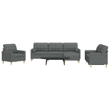 Sofa 4-dijelni set s jastučićima i tabureom, tamno siva