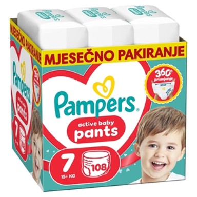 PAMPERS Pelene gaćice, Active Baby Pants, veličina 7, 15 kg+, 108 kom