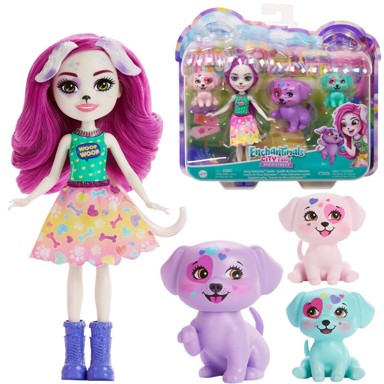 Lutka, Dessa Enchantimals sa šarenim psićima, roza kosa