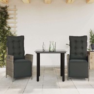 3 dijelni vrtni blagovaonski set sivi od poliratana, dužina stola 80 cm Okrugla noga 2