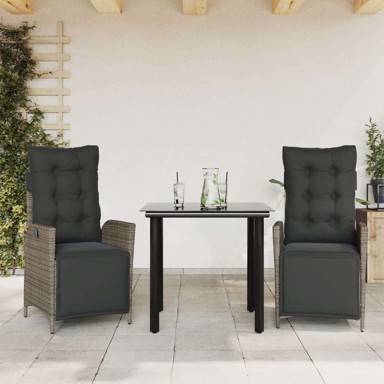 3 dijelni vrtni blagovaonski set sivi od poliratana, dužina stola 80 cm Okrugla noga 2