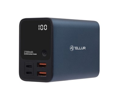 TELLUR Powerbank prijenosni punjač PD903 Ultra Pro, 10000 mAh, 2x QC3.0 22.5W, 2x PD 100W, LCD zaslon, plavi