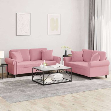 2-dijelni set sofa, s jastucima, baršunasti, s jastučićima, ružičasta